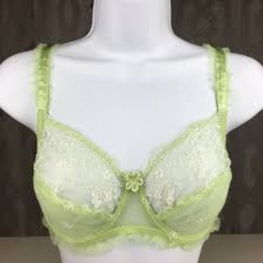 NEW ALEGRO Sheer with Lace Underwire Sexy Lingerie Bra - Lime 9003 38I